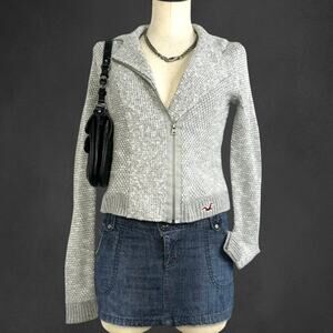 Hollister Zip Up Cardigan Sweater Gray
